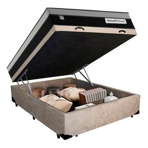 Encontraproduto.com.br - Cama Box Baú Casal + Colchão Casal Molas Ensacadas Smart Milano Plumatex 69x138x188 Bege