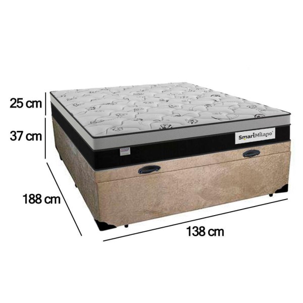 Encontraproduto.com.br - Cama Box Baú Casal + Colchão Casal Molas Ensacadas Smart Milano Plumatex 69x138x188 Bege
