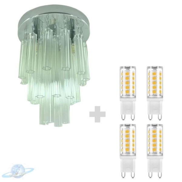 Encontraproduto.com.br - Kit Lustre Cristal Quadrado Plafon Redondo 20cm C- Lâmpada G9 5w Bq