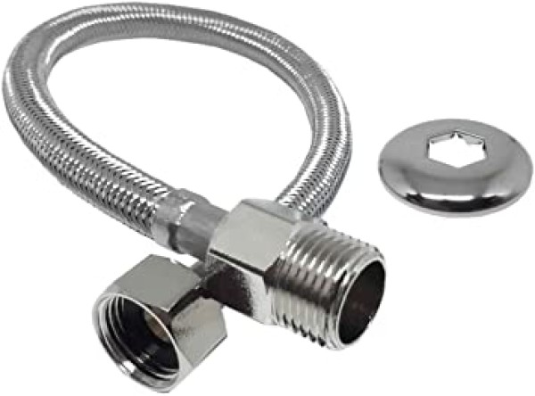Encontraproduto.com.br - Engate Flexivel Trancado Inox 40 - Epdm Mxf Crom Niple Longo Higiban