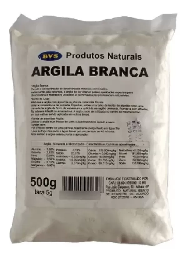 Argila Branca Pó - 500g Bvs