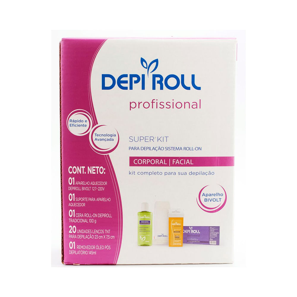 Encontraproduto.com.br - Super Kit Depilação Cera Sistema Roll-on DepiRoll - Bivolt