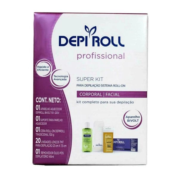 Encontraproduto.com.br - Super Kit Depilação Cera Sistema Roll-on DepiRoll - Bivolt