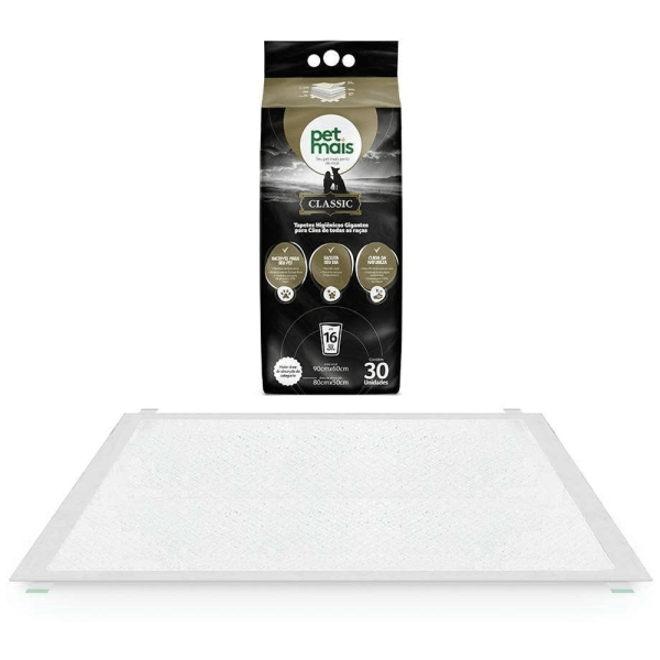 Encontraproduto.com.br - Tapete Higiênico Petmais Classic para Cães 90x60cm - Contém 30 unidades