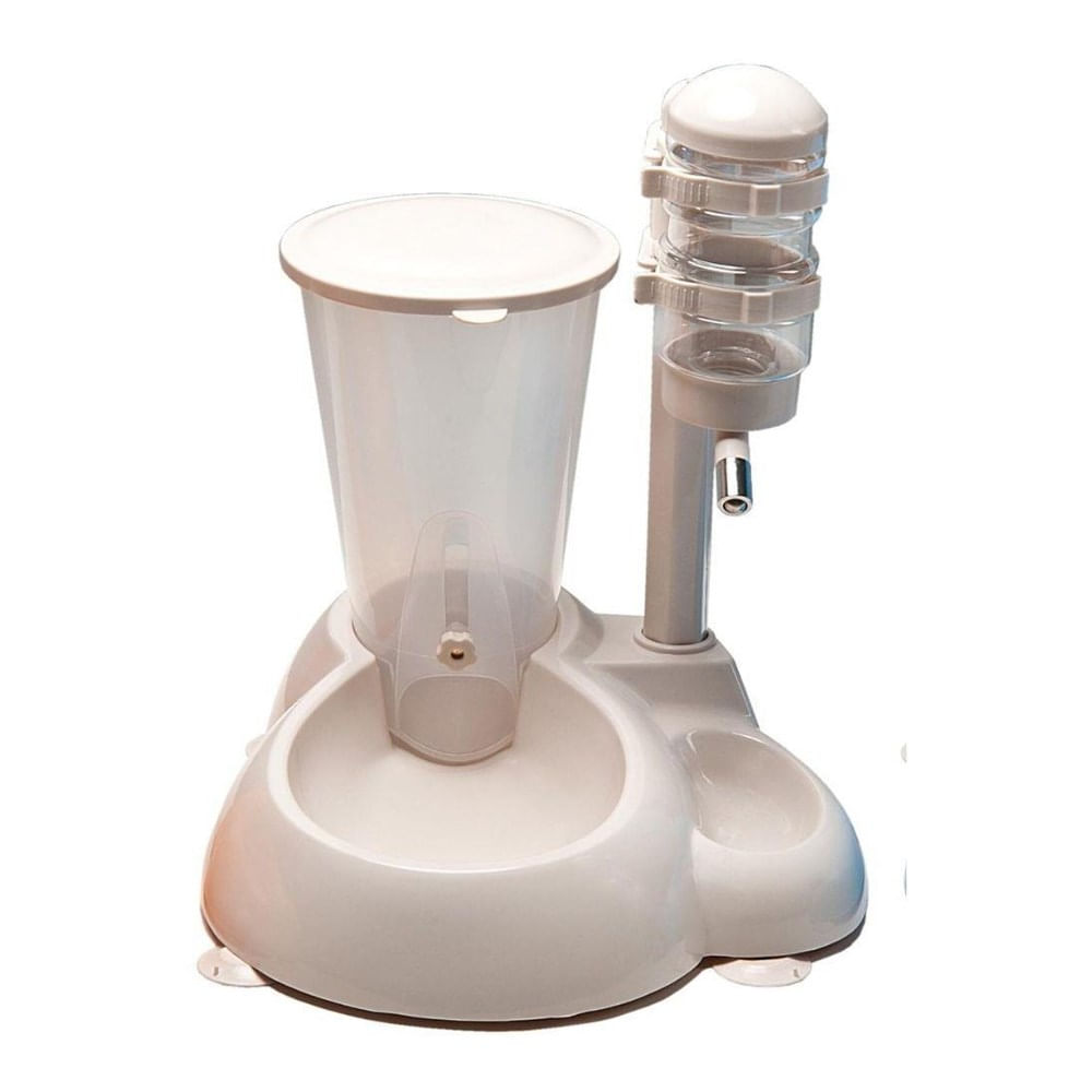 Encontraproduto.com.br - Bebedouro Automático Com Comedouro Branco Para Cães e Gatos