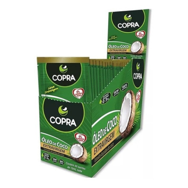 Óleo De Coco Extra Virgem Polpa Sachê 15ml Caixa 40un Copra