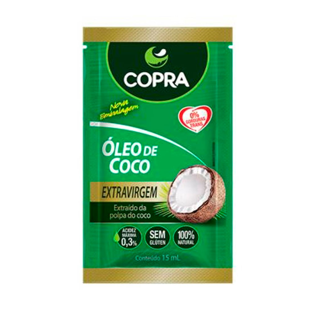 Encontraproduto.com.br - Óleo De Coco Extra Virgem Polpa Sachê 15ml Caixa 40un Copra