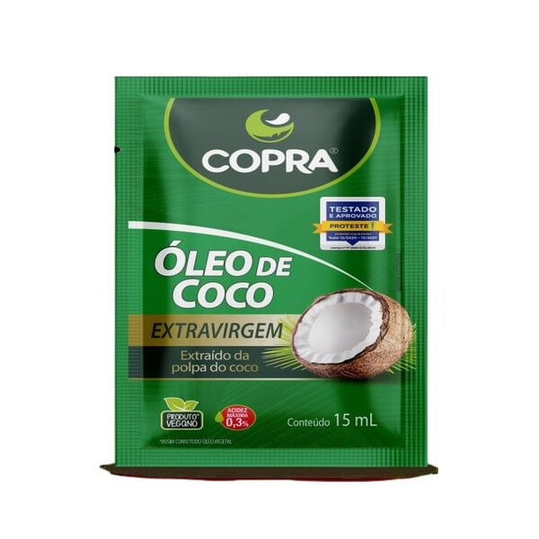 Encontraproduto.com.br - Óleo De Coco Extra Virgem Polpa Sachê 15ml Caixa 40un Copra