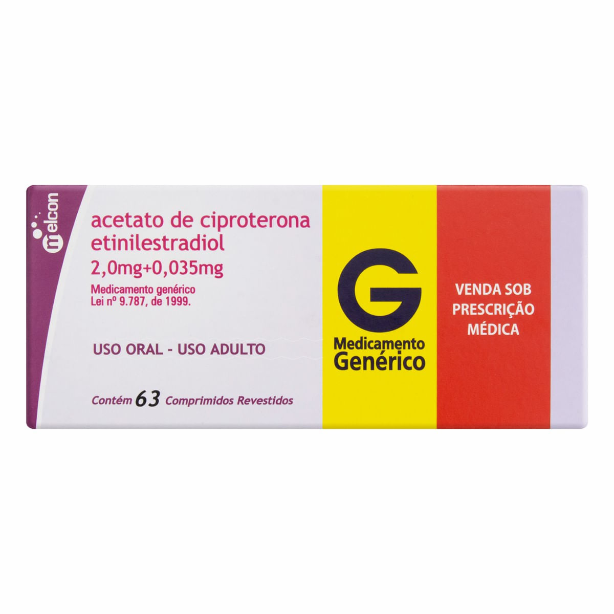 Encontraproduto.com.br - Acetato de Ciproterona + Etinilestradiol 2MG + 0.035MG Comprimido revestido - Caixa com 63 Comprimidos