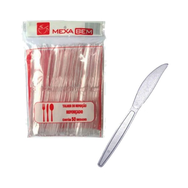 Faca Descartável Leve Cristal C/50 - Mexa Bem Faca Refeição Leve Cr C/50 Mexa Bem