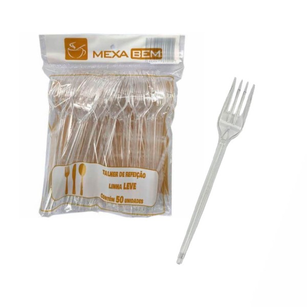 Garfo Descartável Leve Cristal C/50 - Mexa Bem Garfo Refeição Leve Cr C/50 Mexa Bem