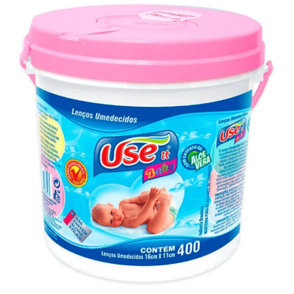 Encontraproduto.com.br - Lenço Umedecidos Use It Balde Rosa com 400 Unidades