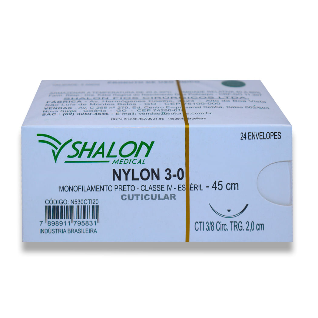 Encontraproduto.com.br - Fio de Sutura Nylon Cuticular Nº 3-0 com Agulha 2,0cm 24Un - Shalon
