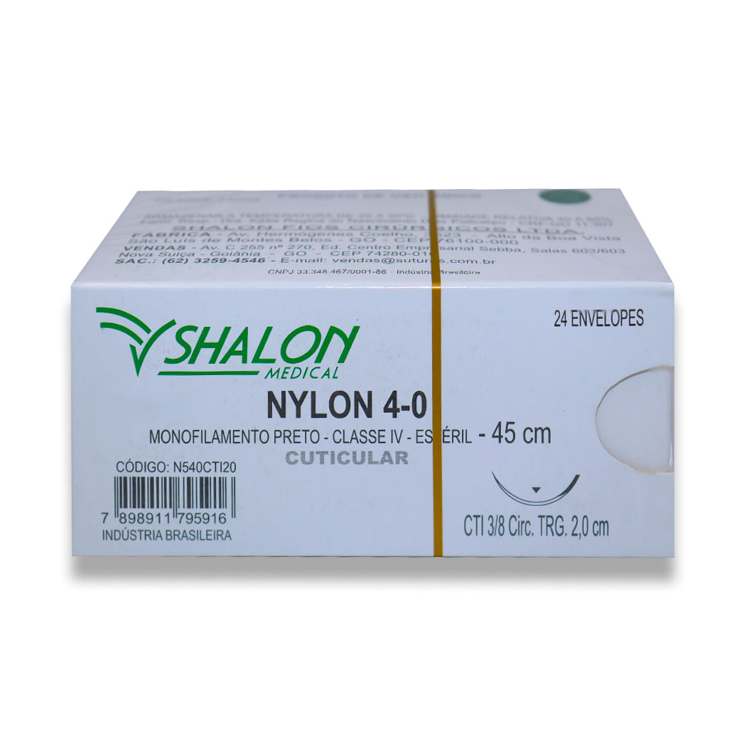 Encontraproduto.com.br - Fio de Sutura Nylon Cuticular Nº 4-0 com Agulha 2,0cm 24Un - Shalon