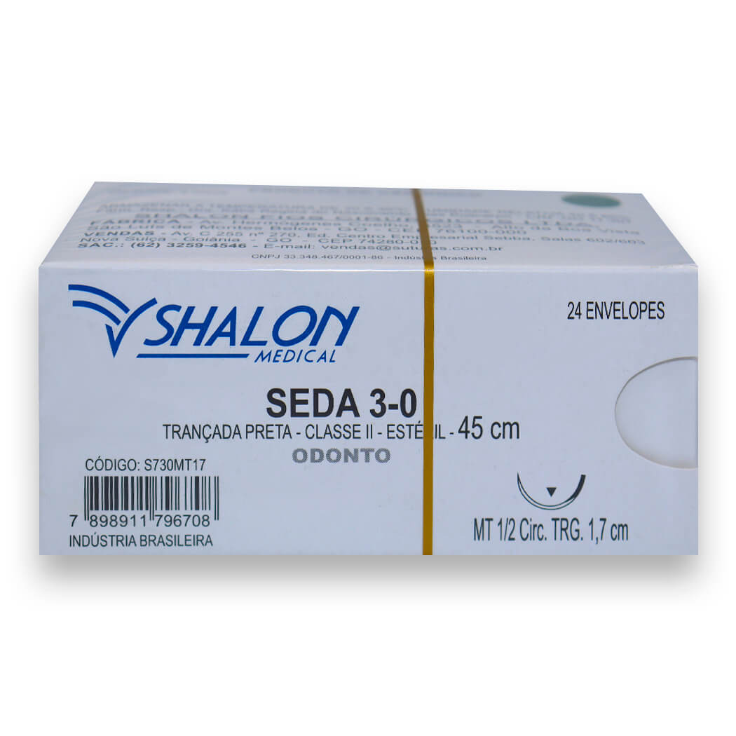 Encontraproduto.com.br - Fio de Sutura Seda 3-0 com Agulha 1,7cm 24Un - Shalon
