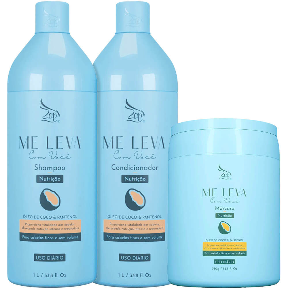 Zap Me Leva Com Você - Kit Nutrição Óleo de Coco e Pantenol Litro Trio  - 3 Un