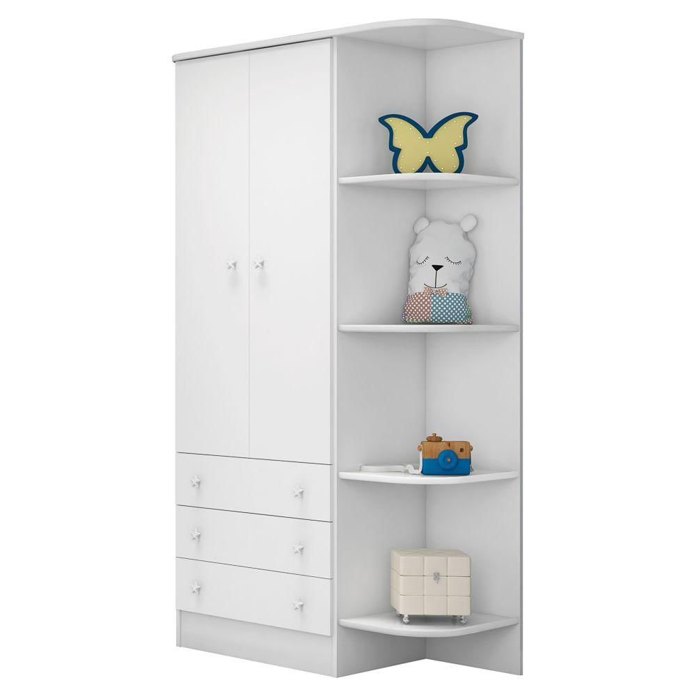 Guarda-roupa Infantil 2 Portas 3 Gavetas E Cantoneira Doce Sonho Branco Qmovi Branco