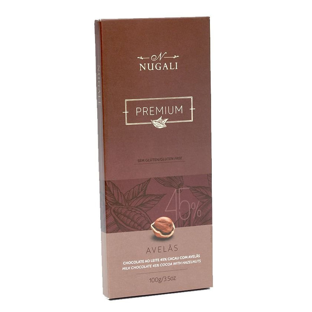 Encontraproduto.com.br - Chocolate ao Leite sem Glúten Nugali Premium Avelã 45% de Cacau 100g