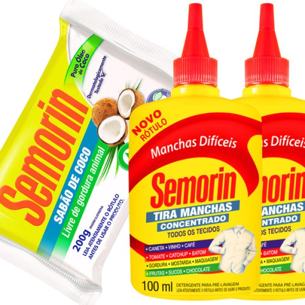 Kit Tira Manchas Semorin Grátis 1 Sabão de Coco