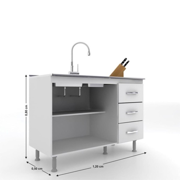 Encontraproduto.com.br - Balcão 2 Portas 3 Gavetas sem Pia CZ601 Evidência Móveis