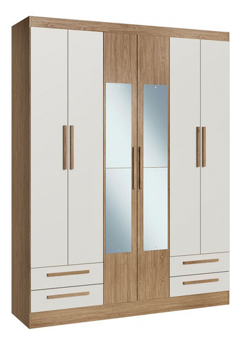 Guarda Roupa Casal c/Espelho 6Pts 4GVTs Rp3640/Branco Off