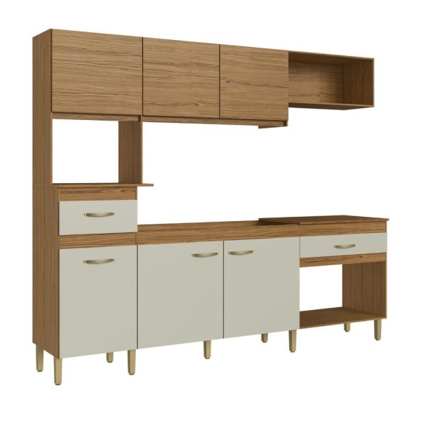 Encontraproduto.com.br - Cozinha Compacta 6 Portas 2 Gavetas Com Armário E Balcão Co2624 Decibal Naturalle Cristalo Naturalle|cristalo