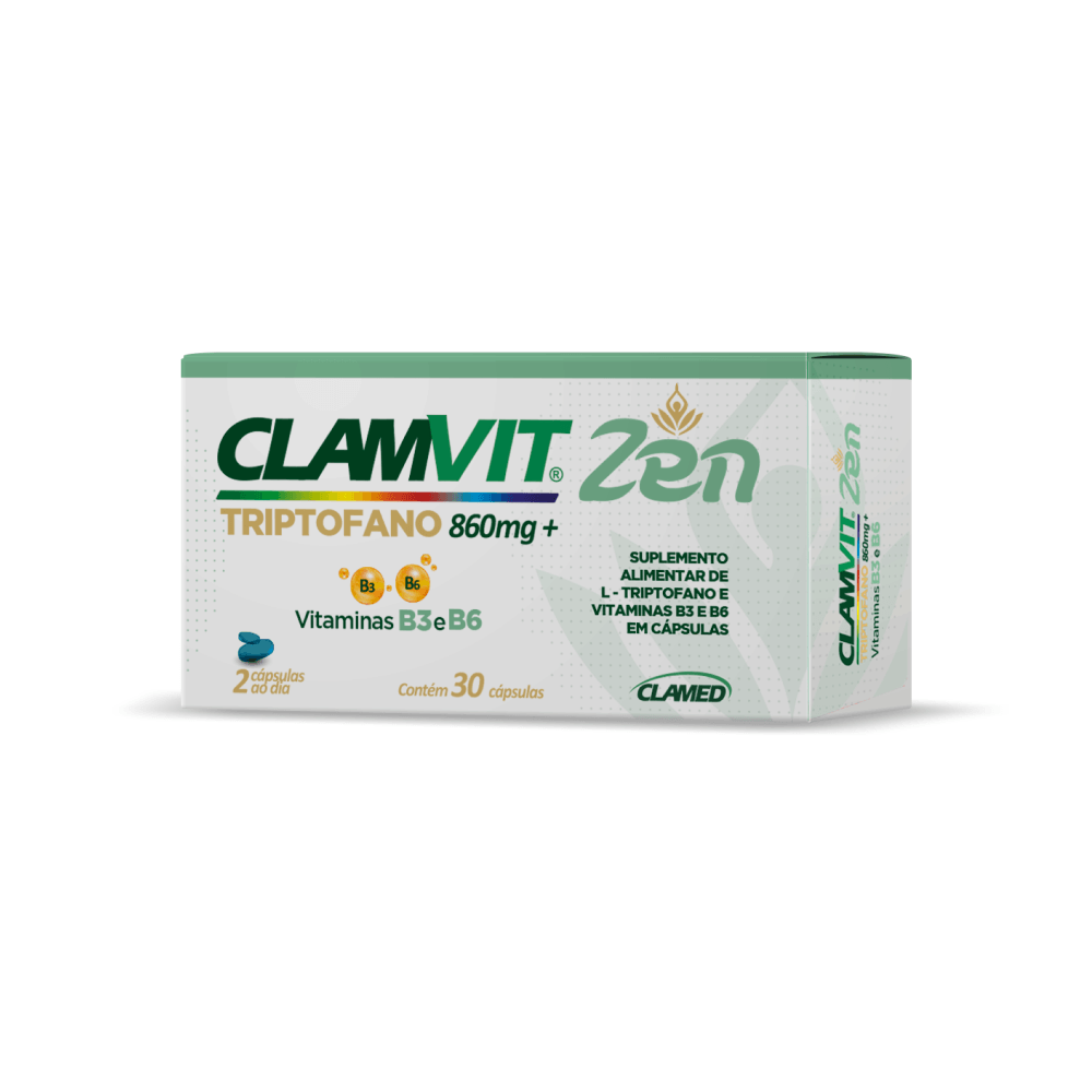 Clamvit Zen Triptofano + Vitaminas B3 E B6 Com 30 Capsulas 860mg