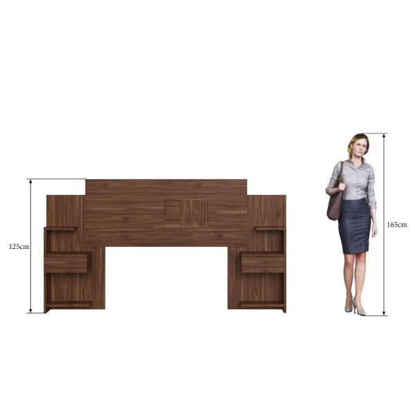 Encontraproduto.com.br - Cabeceira Casal Extensível Com 2 Mesas De Apoio Ônix Decibal - Wengue Wengue