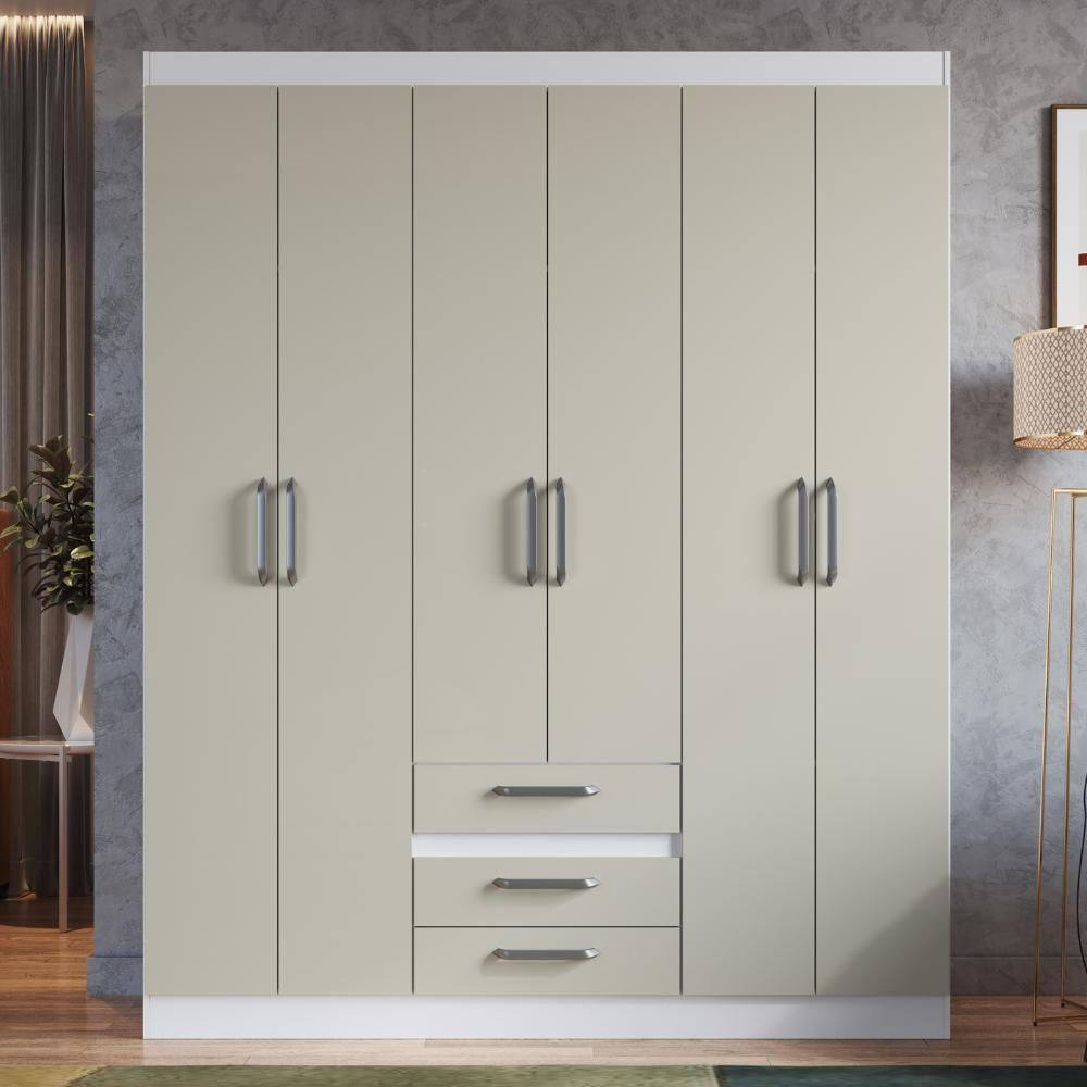 Guarda Roupa Casal 6 Portas E 3 Gavetas Rp3634 Decibal - Branco|cristalo Branco|cristalo