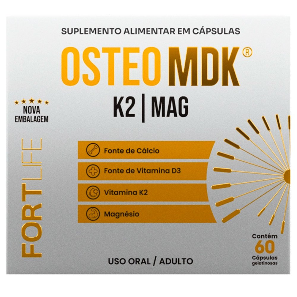 Encontraproduto.com.br - Osteo MDK 60 Cápsulas Cálcio Magnésio Vitamina D3 e K2 Fortlife