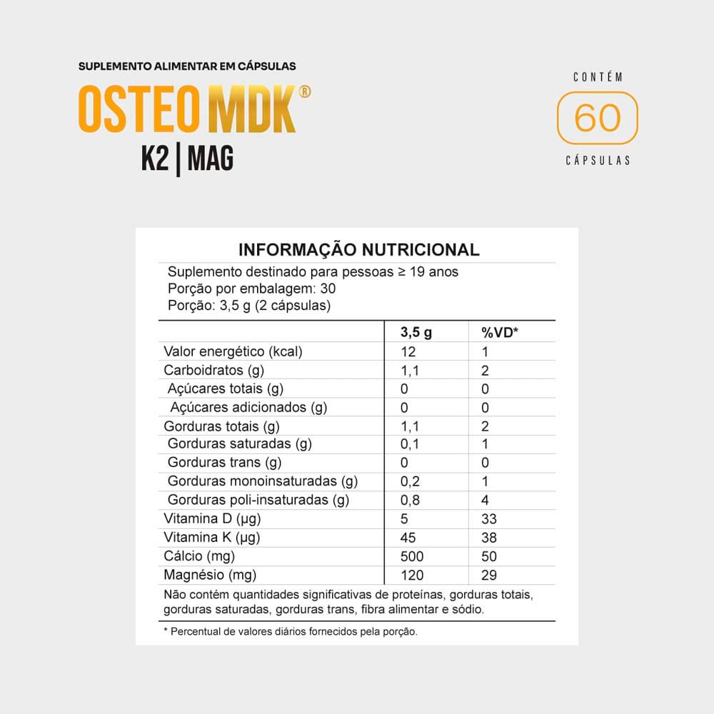 Encontraproduto.com.br - Osteo MDK 60 Cápsulas Cálcio Magnésio Vitamina D3 e K2 Fortlife