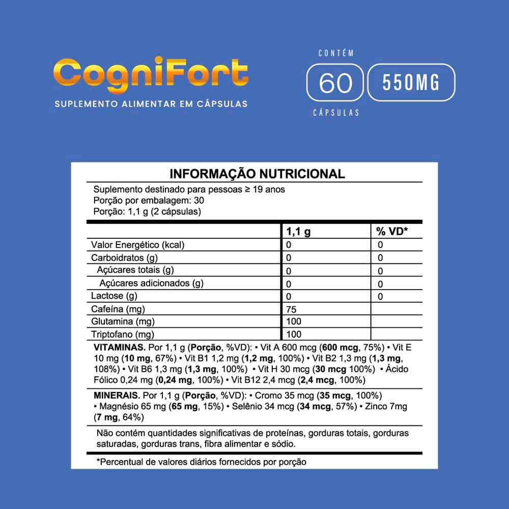 Encontraproduto.com.br - CogniFort 550mg 60 Cápsulas Clareza Mental Concentração e Memória Fortlife
