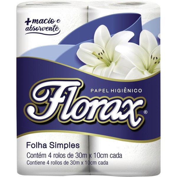 Encontraproduto.com.br - Papel Higiênico Florax Folha Simples - 30m Pacote com 4 rolos