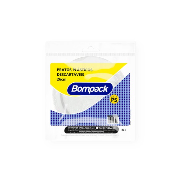Prato Descartável Bompack 26cm 10 unidades