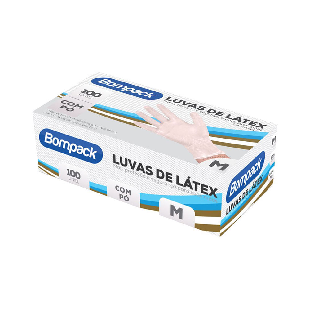 Encontraproduto.com.br - Bompack Luva Latex Com Po M C/100