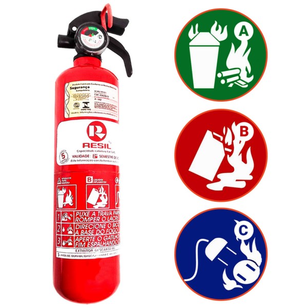 Encontraproduto.com.br - Extintor Incêndio Longo Pó 1KG ABC 3 Polegadas com Válvula Plástica 5 Anos Resil