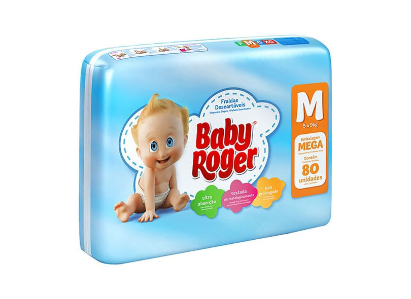 Fralda Descartável Baby Roger Extra M com 80 unidades