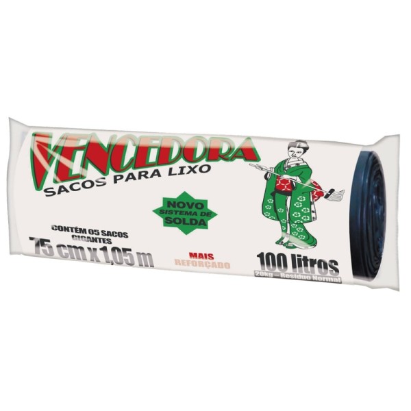 Encontraproduto.com.br - Saco para Lixo Vencedora Preto Rolo 100 Litros Com 15 Unidades