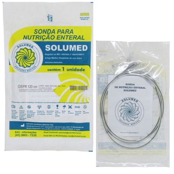 Encontraproduto.com.br - Sonda para Nutrição Enteral Com Guia Solumed 120cm Calibre 08FR