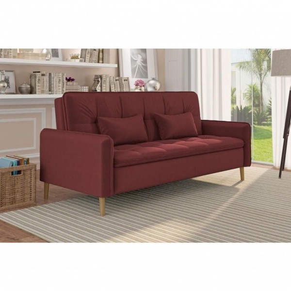 Encontraproduto.com.br - Sofá Cama Casal Reclinável Donna - Veludo Vinho