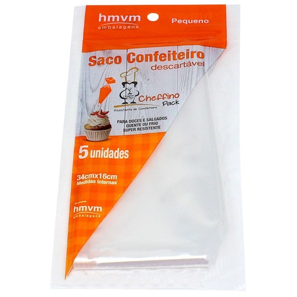 Encontraproduto.com.br - Saco de Confeitar Descartável P 34x16cm com 5 un HMVM