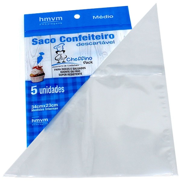 Encontraproduto.com.br - Saco de Confeitar Descartável M 34x23cm com 5 un HMVM