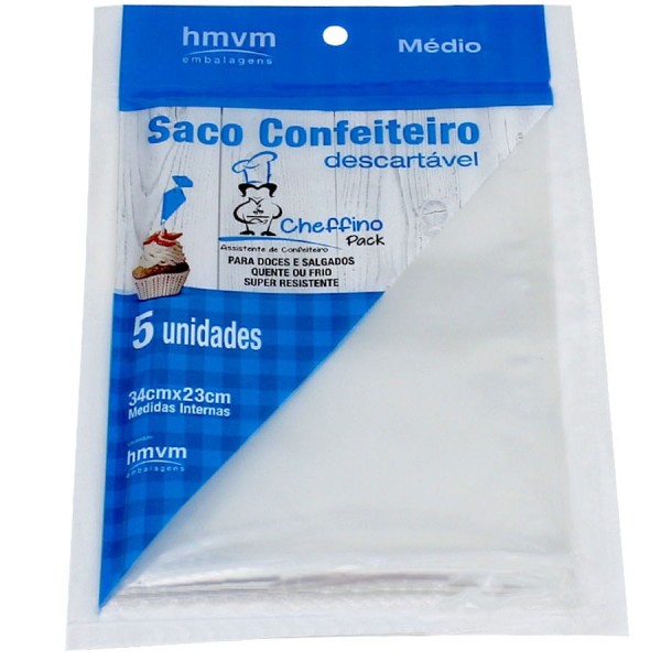 Encontraproduto.com.br - Saco de Confeitar Descartável M 34x23cm com 5 un HMVM