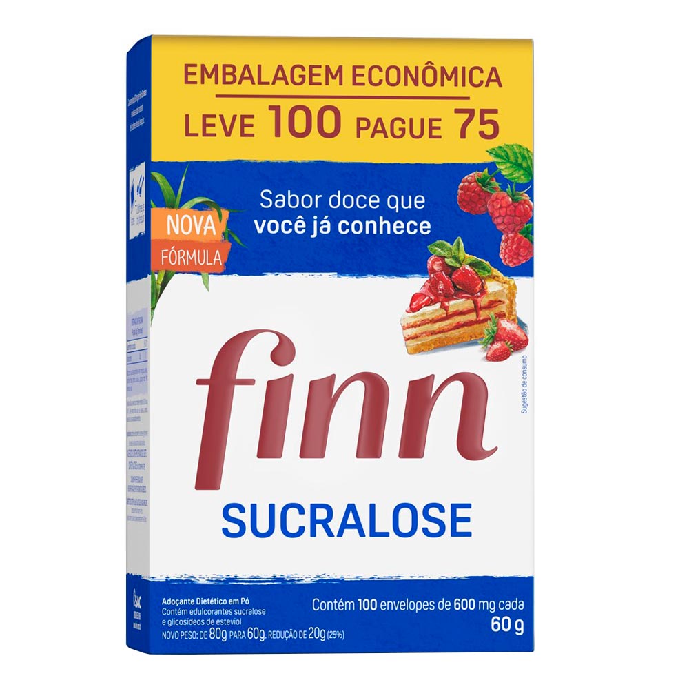 Encontraproduto.com.br - Adoçante Finn Sucralose em Pó com 100 envelopes de 600 mg