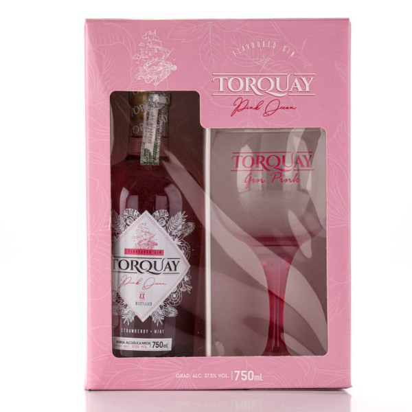 Encontraproduto.com.br - Kit Taça + Gin Pink Strawberry Torquay 740ml
