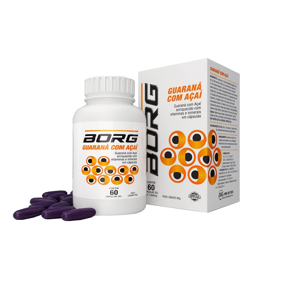 Suplemento Vitamínico Borg Guaraná com Açaí 60 Cápsulas Gel