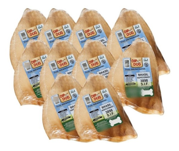 Kit 10 Mordedores Orelha Bovina Natural Pra Cachorro Dip Dog
