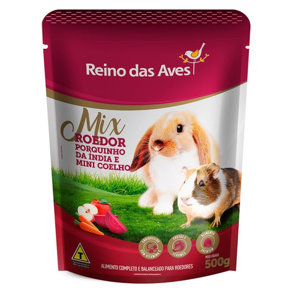Ração Para Porquinho Da índia E Mini Coelho Gold Mix Roedor 500g - Reino Das Aves