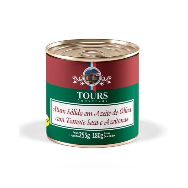 Encontraproduto.com.br - Atum TOURS em Azeite de Oliva, Tomate Seco e Azeitonas Sólido 180g