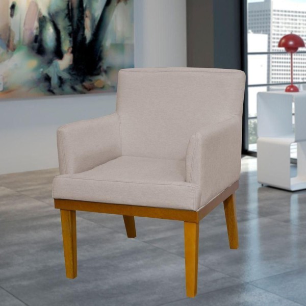 Encontraproduto.com.br - Kit 02 Poltronas Decorativas Para Sala de Estar e Recepção Beatriz W01 Linho Bege - Lyam Decor